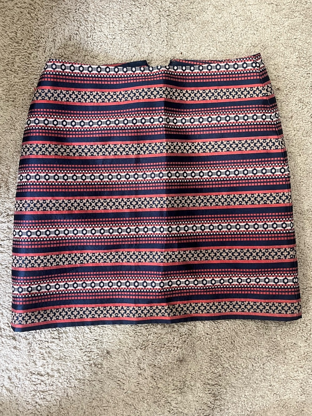 LOFT Pink and Navy Striped Geo-Print Mini Skirt